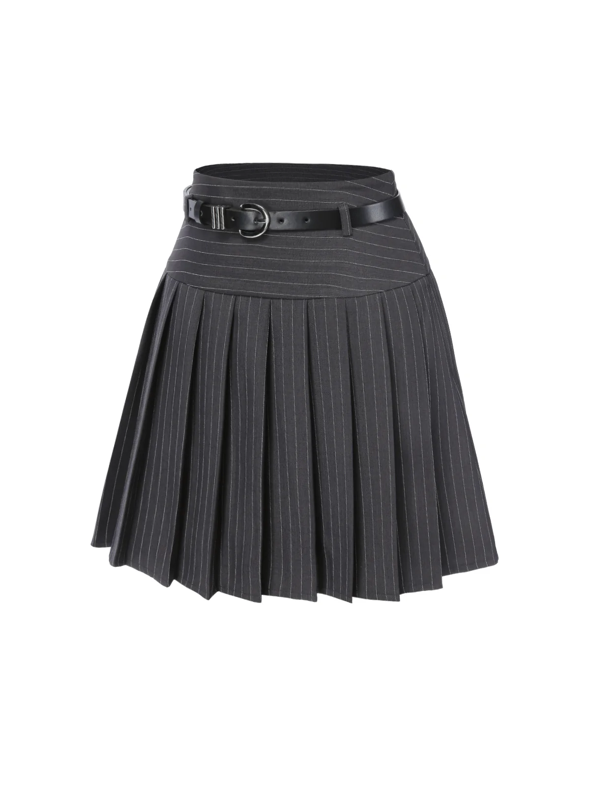 Wine Red 1960s Pinstripes Belted Pleated Skirt - Image 5