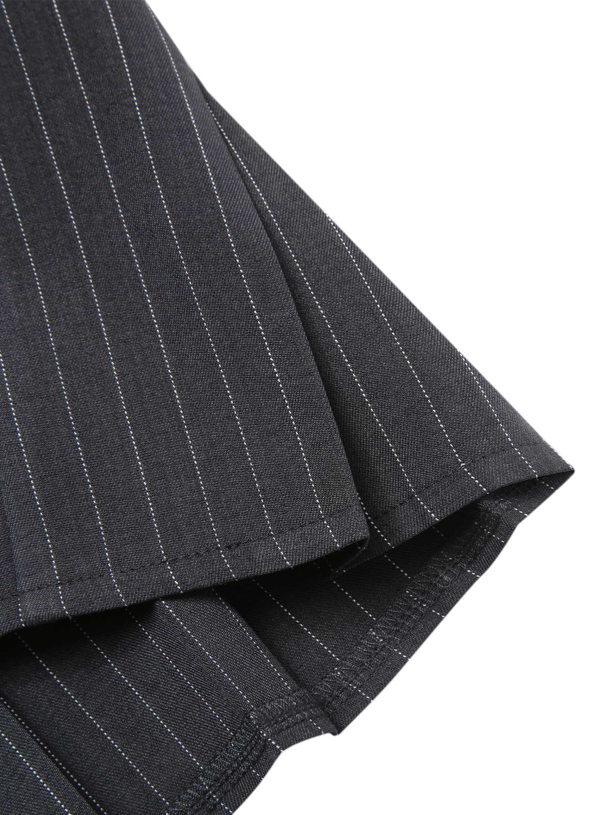 Wine Red 1960s Pinstripes Belted Pleated Skirt - Image 9