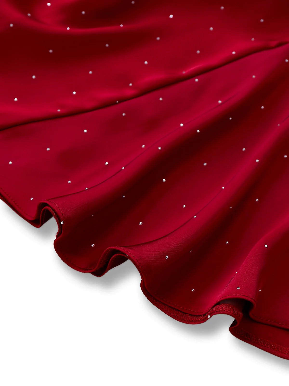 Wine Red 1960s Satin Rhinestone Off-Shoulder Dress - Image 8