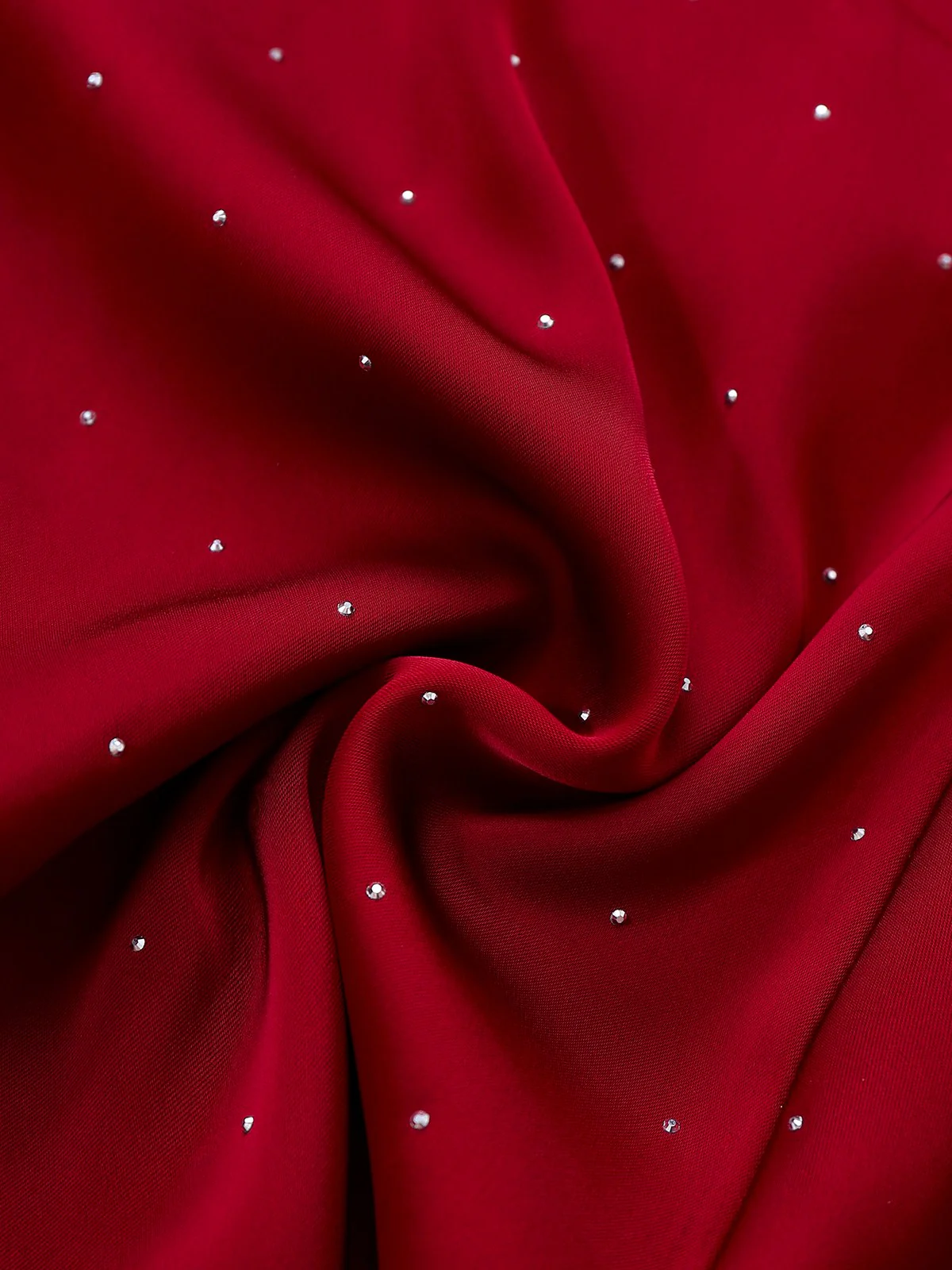 Wine Red 1960s Satin Rhinestone Off-Shoulder Dress - Image 9