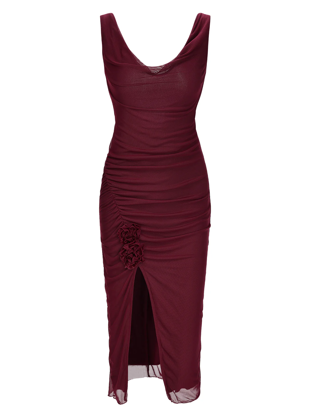 Wine Red 1960s Scarf Slit Backless Dress - Image 2