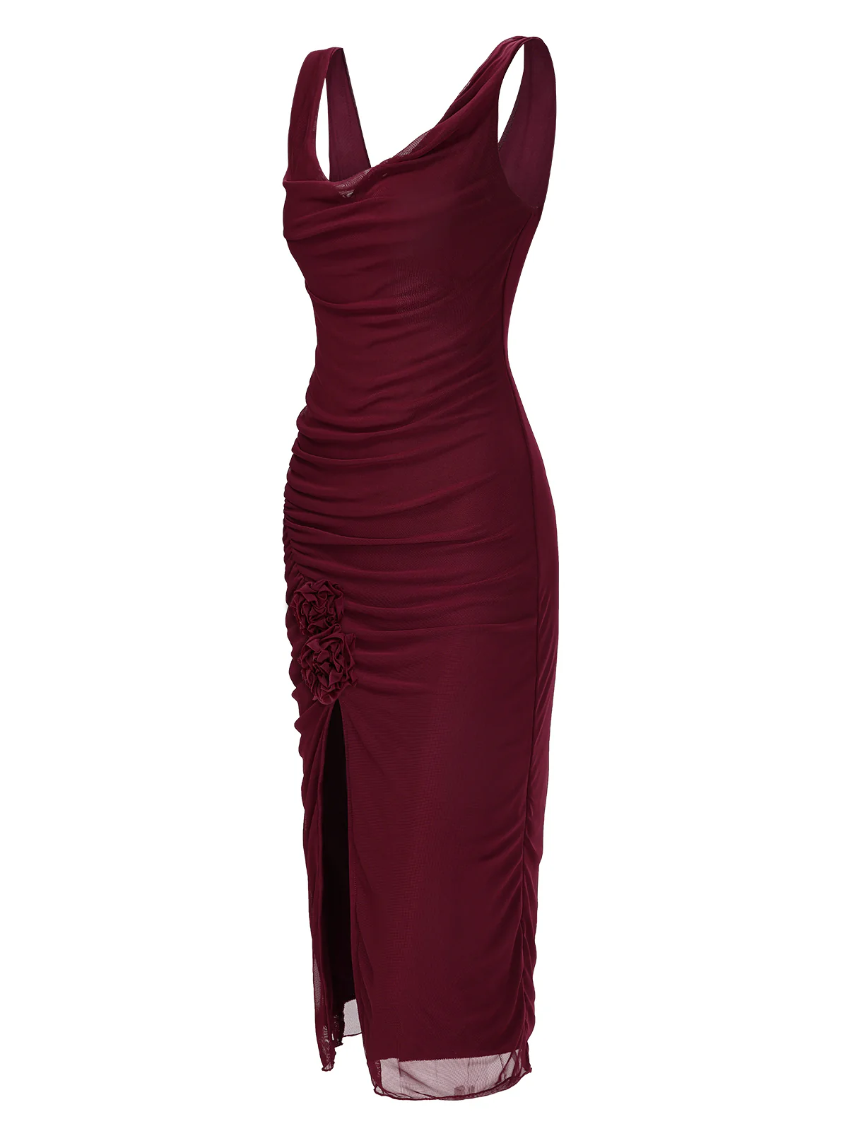 Wine Red 1960s Scarf Slit Backless Dress - Image 3