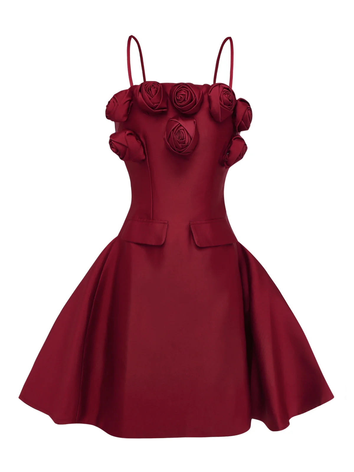 Wine Red 1960s Solid 3D Floral Short Dress - Image 2