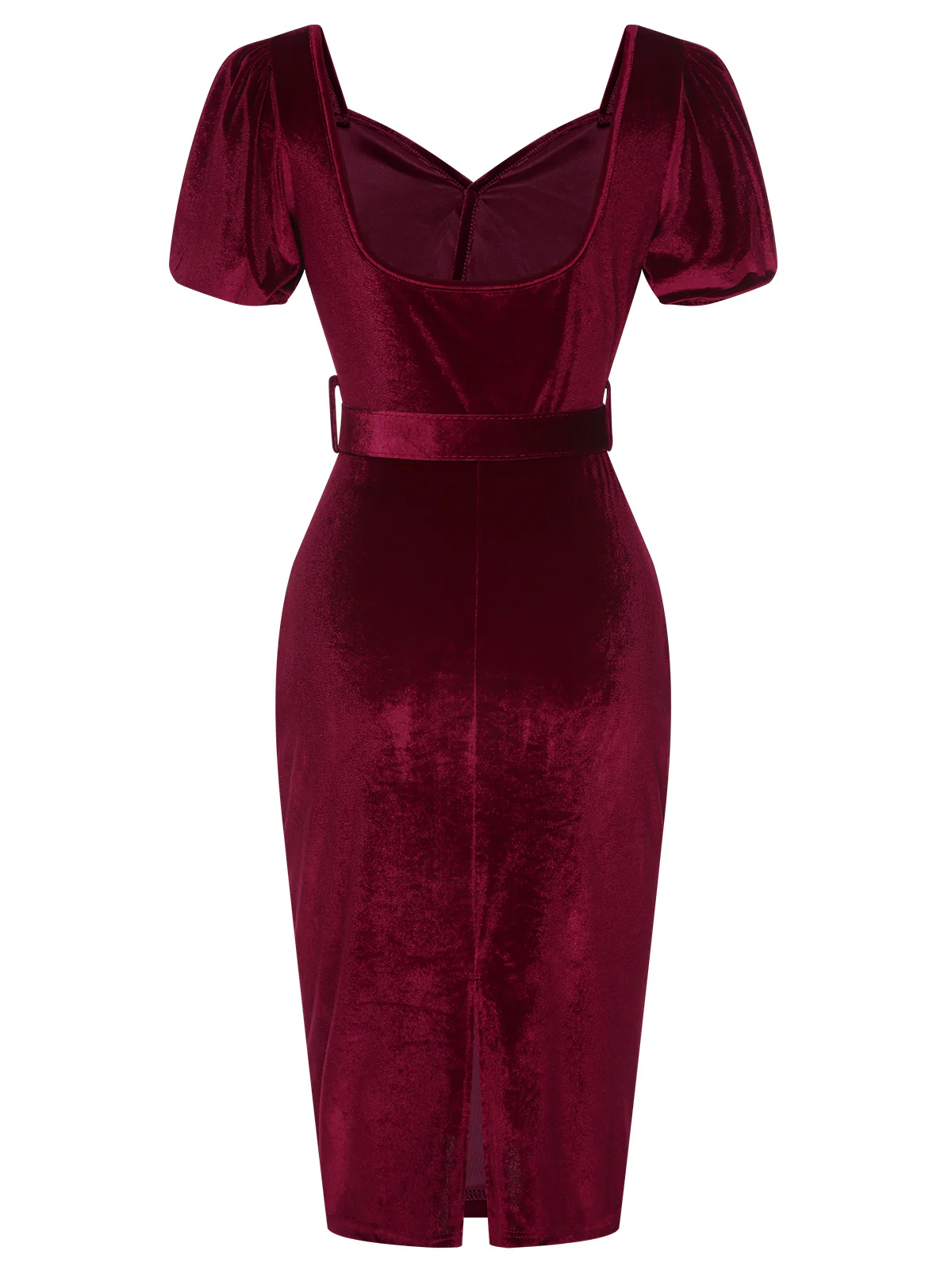 Wine Red 1960s Solid Belt Lantern Dress - Image 2