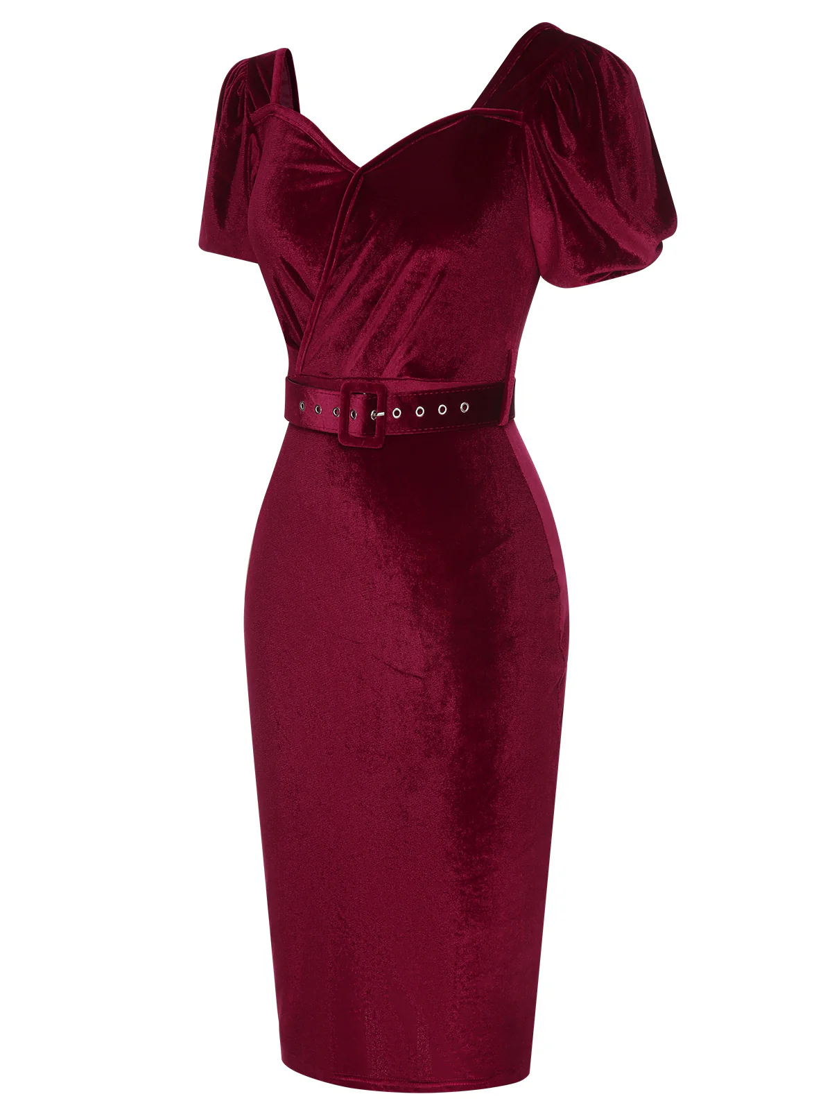 Wine Red 1960s Solid Belt Lantern Dress - Image 3