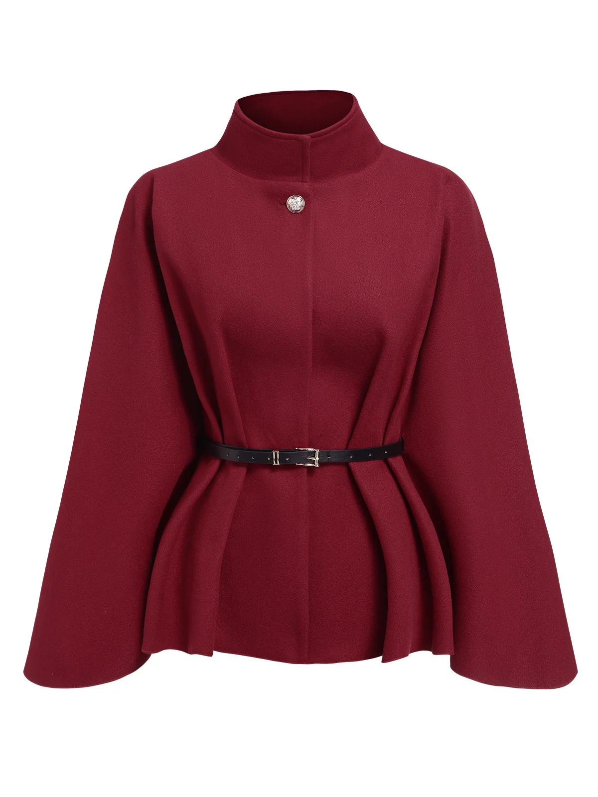 Wine Red 1960s Solid Belted Cloak Coat - Image 2