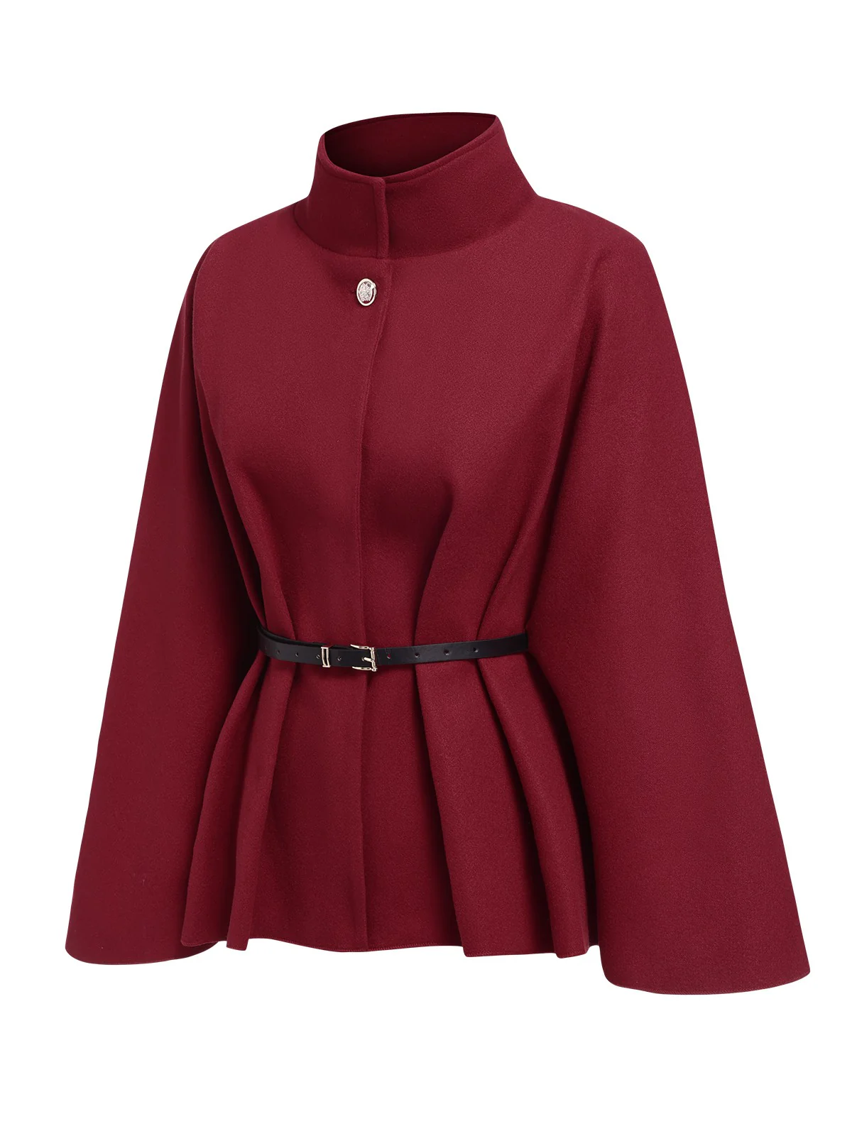 Wine Red 1960s Solid Belted Cloak Coat - Image 3