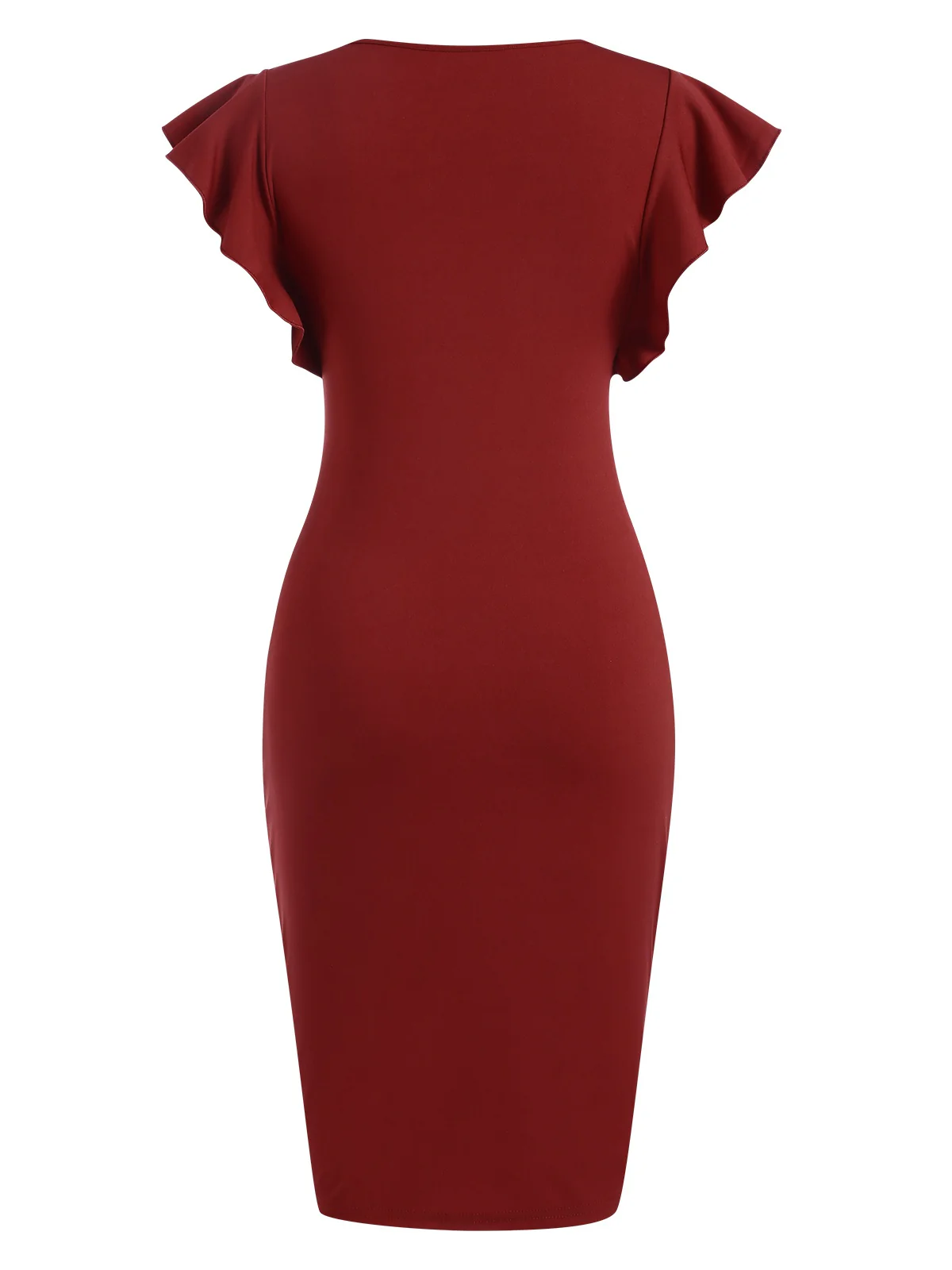 Wine Red 1960s Solid Ruffle Trim Dress - Image 3