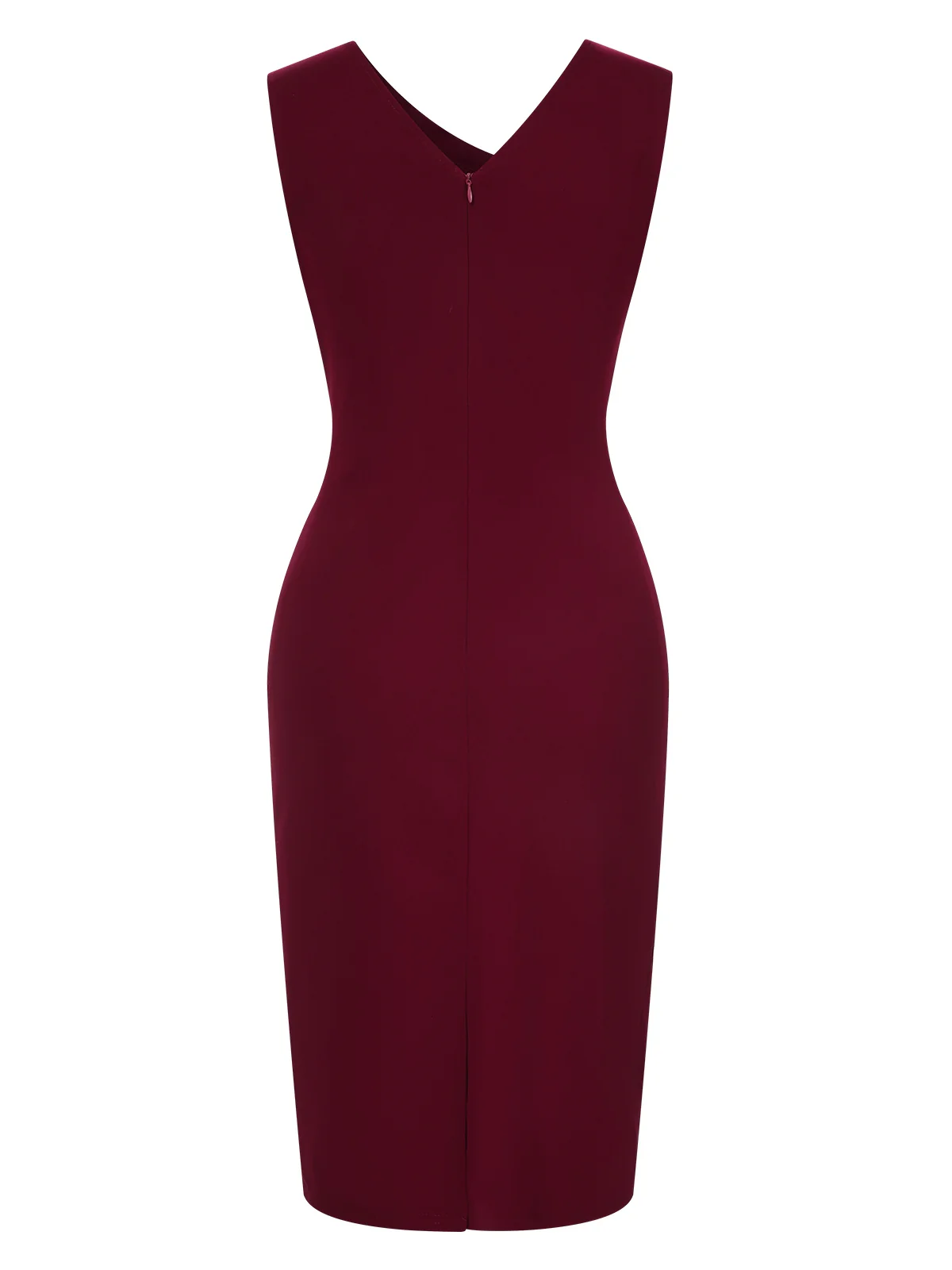 Wine Red 1960s Solid Ruffle Trim Pencil Dress - Image 3