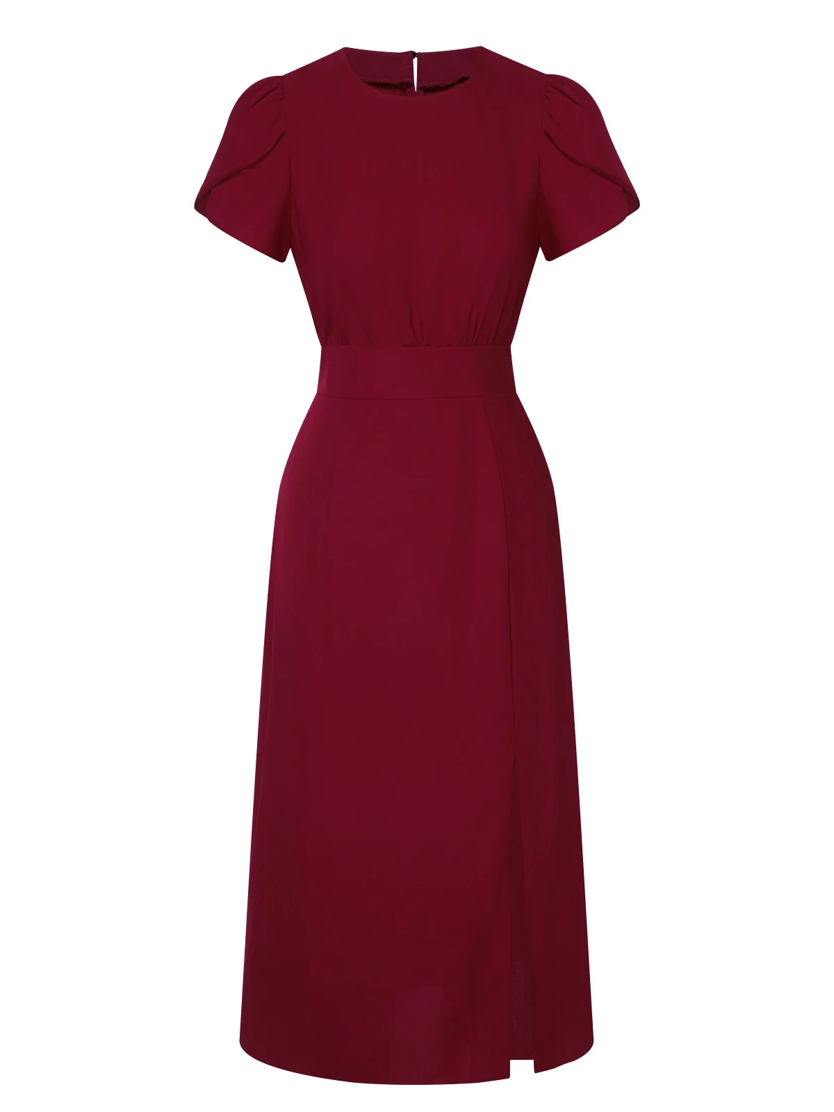 Wine Red 1960s Solid Side Slit Dress - Image 2