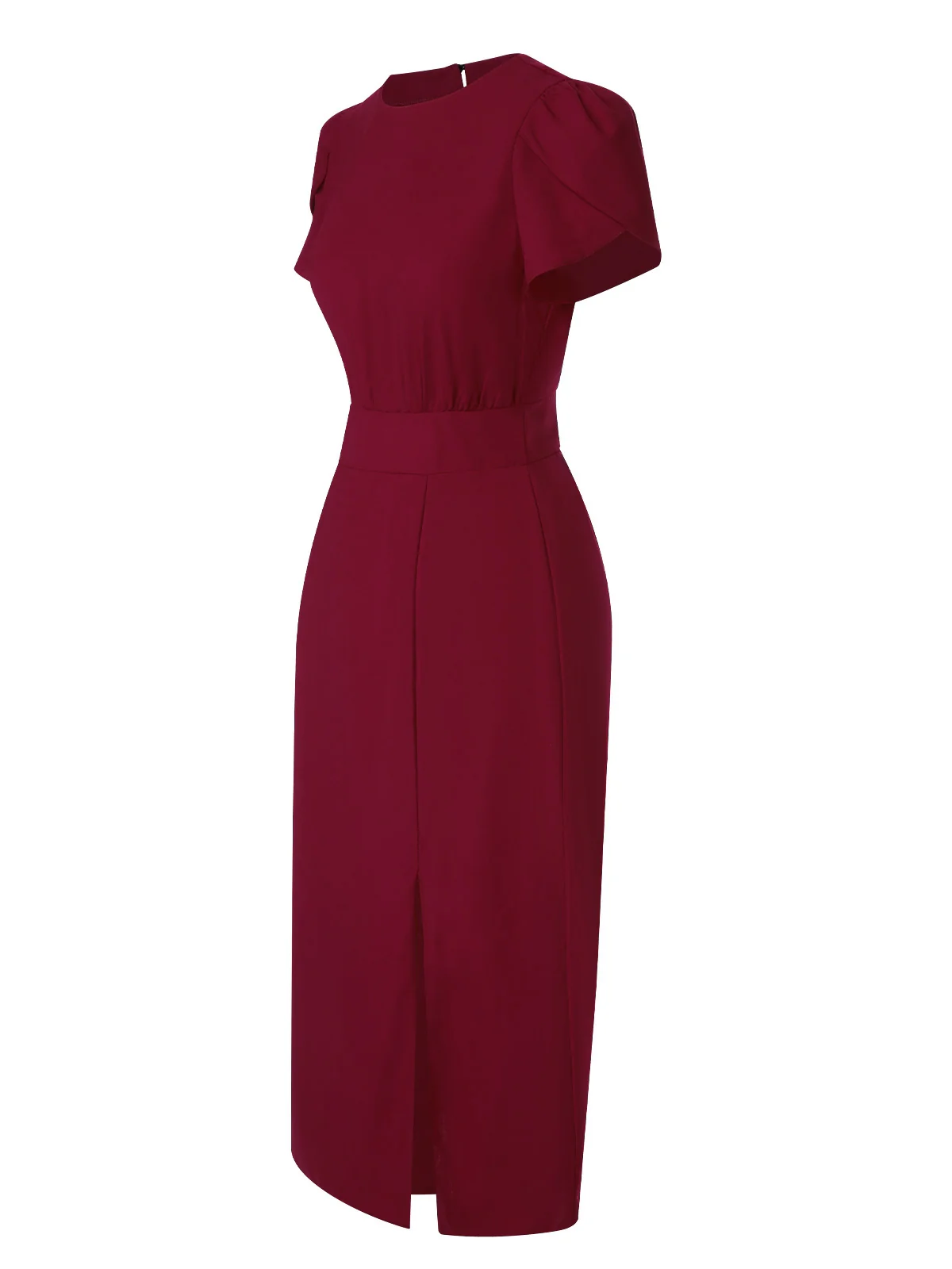 Wine Red 1960s Solid Side Slit Dress - Image 3