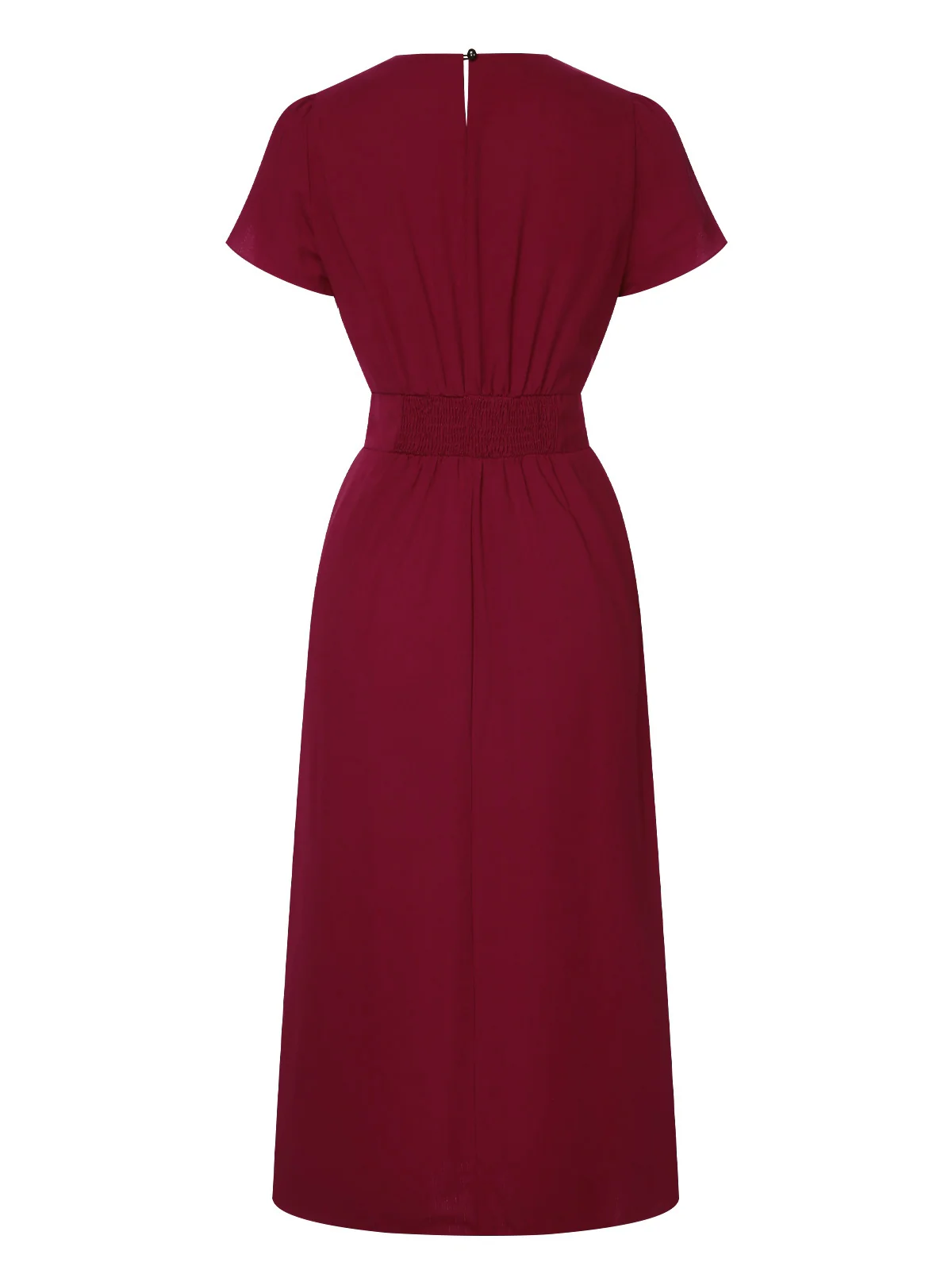 Wine Red 1960s Solid Side Slit Dress - Image 4
