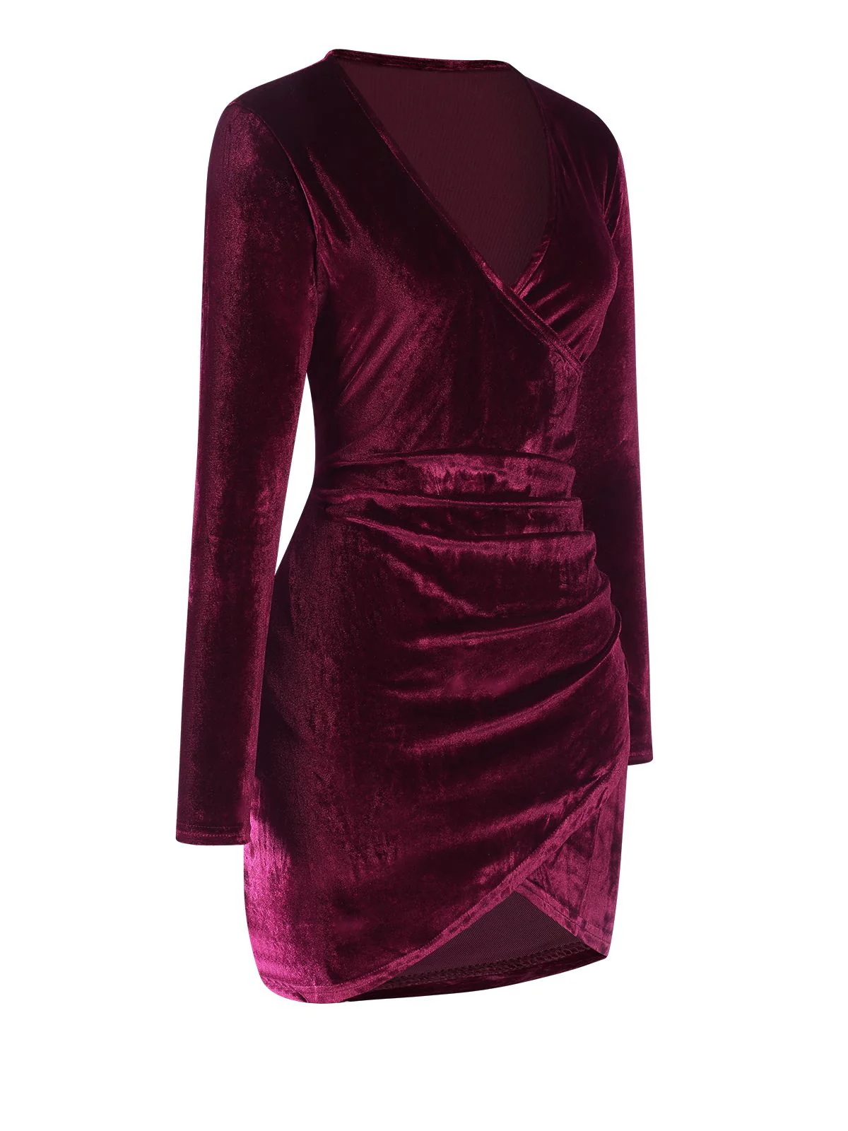 Wine Red 1960s Solid V-Neck Wrap Dress - Image 2