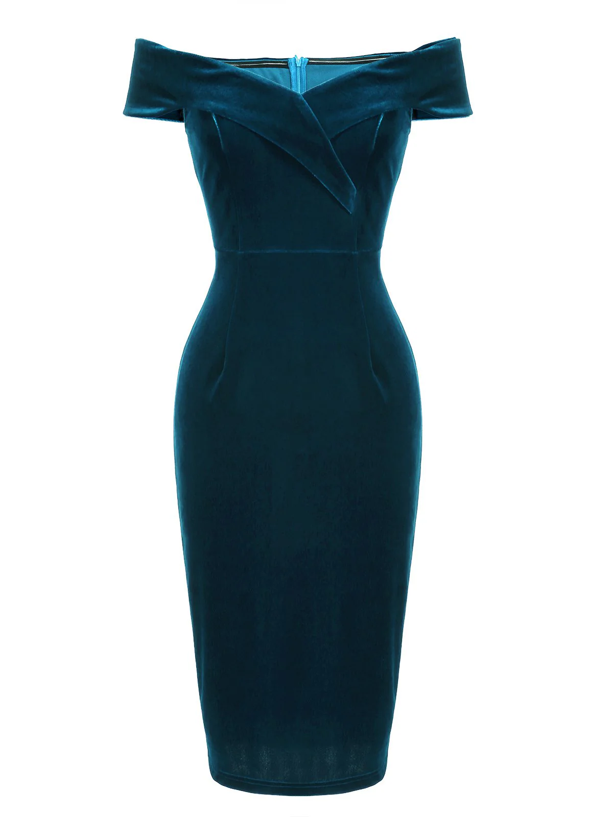 1960s Off Shoulder Velvet Bodycon Vintage Dress - Image 17