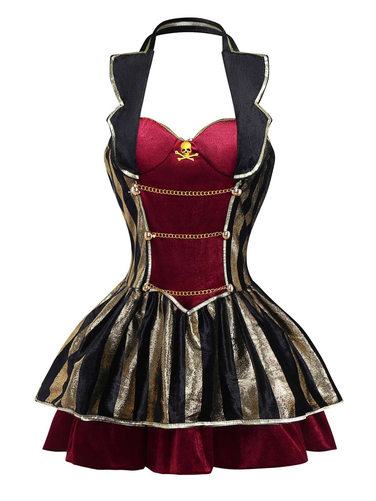 Wine Red 1970s Halloween Velvet Pirate Captain Dress - Image 2