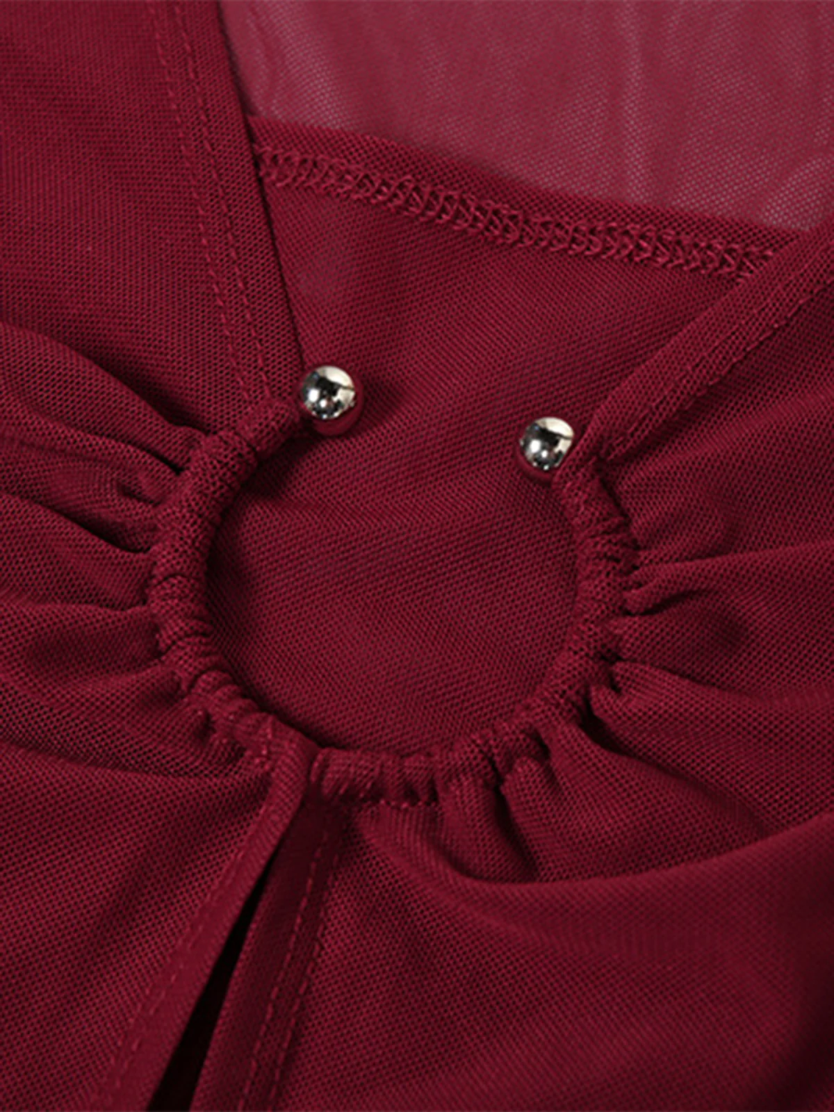 Wine Red 1970s Sheer Mesh Ruffle Maxi Dress - Image 8