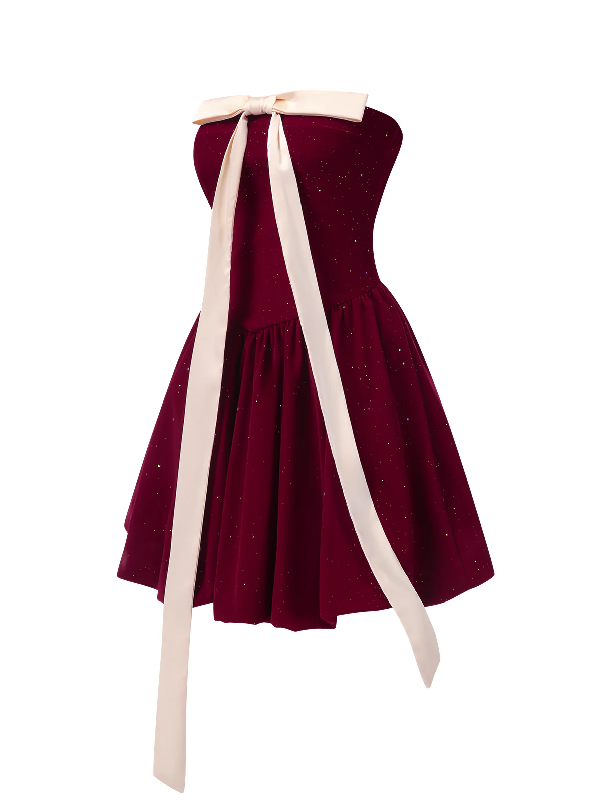 Wine Red 1980s Bow Glitter Tube Top Dress - Image 2