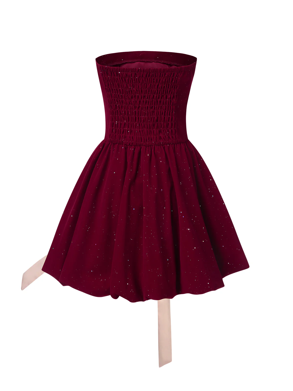 Wine Red 1980s Bow Glitter Tube Top Dress - Image 3