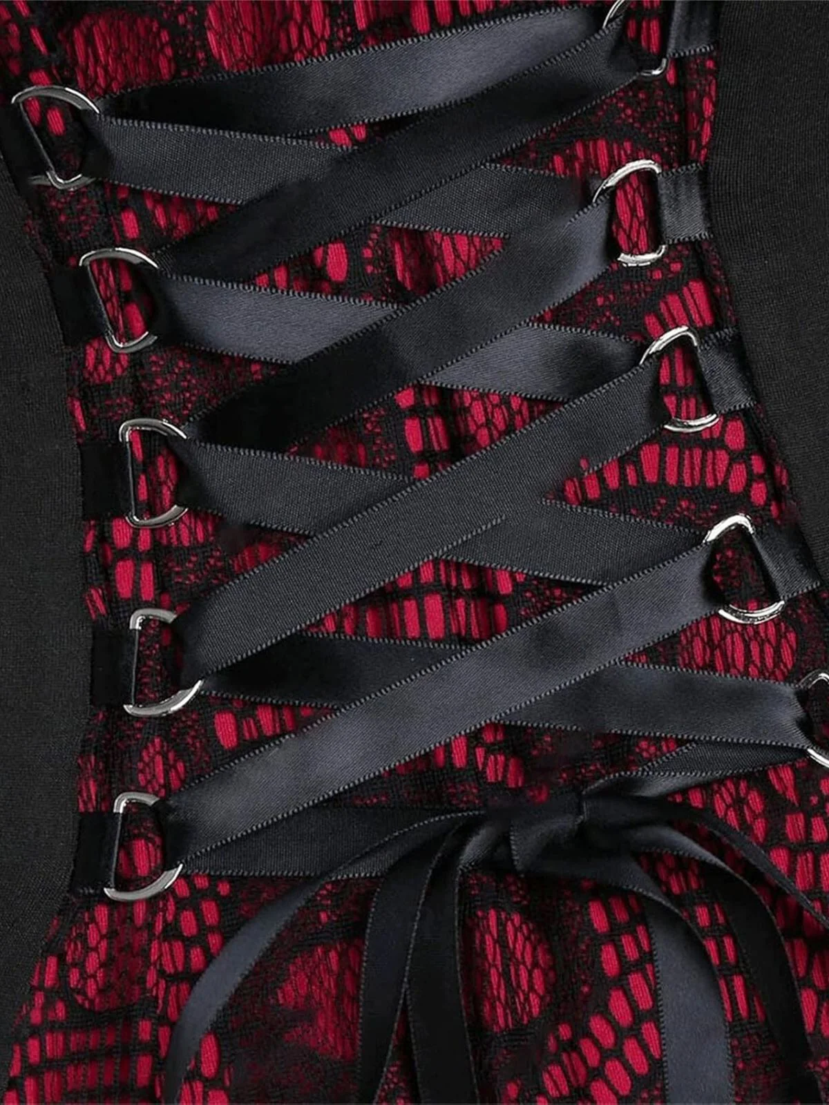 Wine Red&Black 1940s Skull Lace Button Dress - Image 3