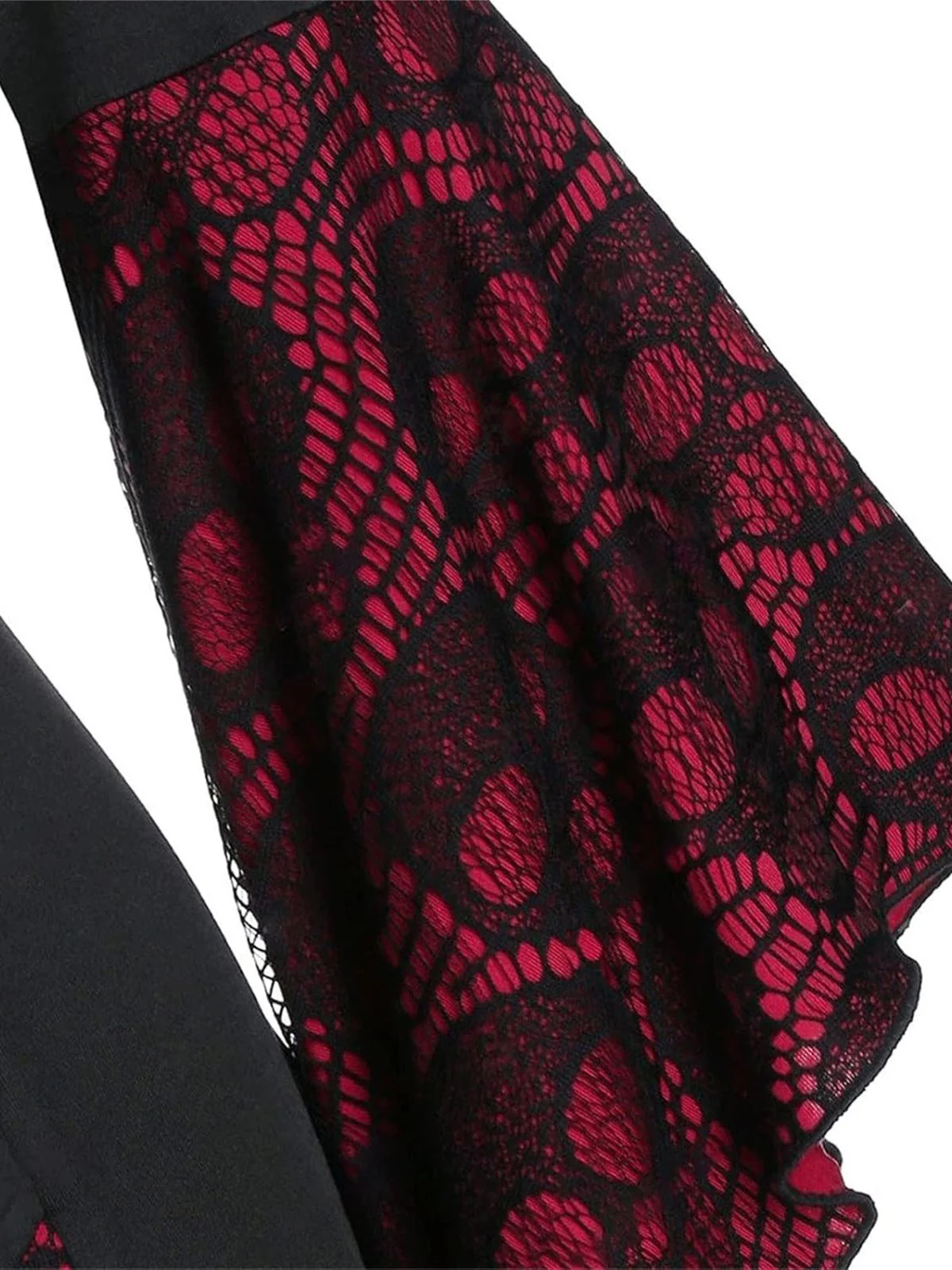 Wine Red&Black 1940s Skull Lace Button Dress - Image 4