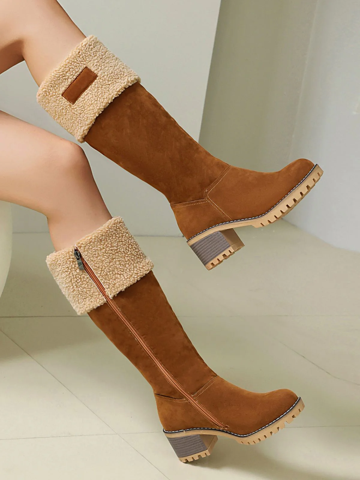 Winter Faux Suede Block Heel Snow Boots - Image 3