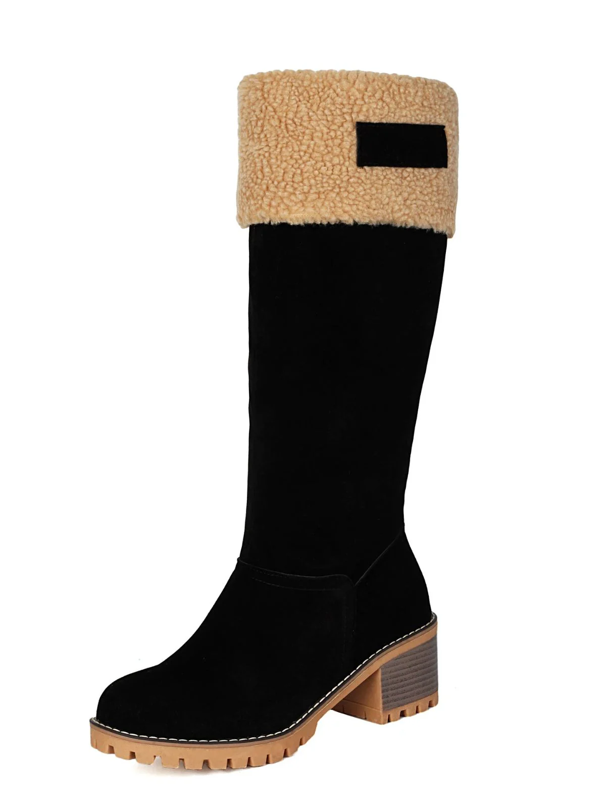 Winter Faux Suede Block Heel Snow Boots - Image 6