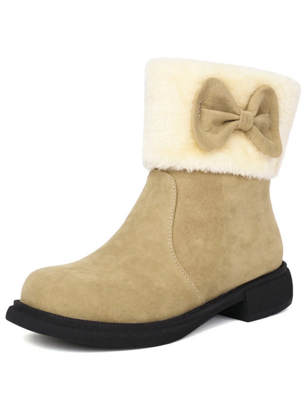 Winter Plush Trim Bow Round Toe Ankle Boots - Image 11