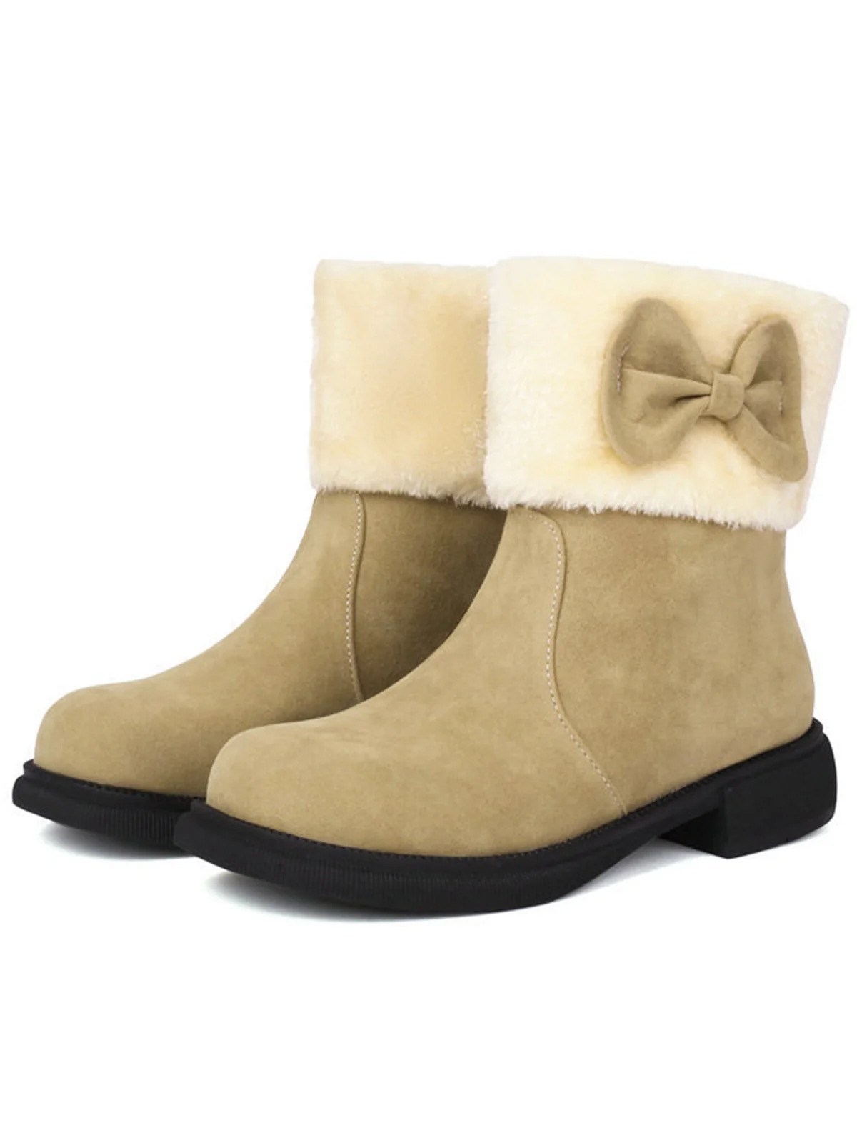 Winter Plush Trim Bow Round Toe Ankle Boots - Image 14