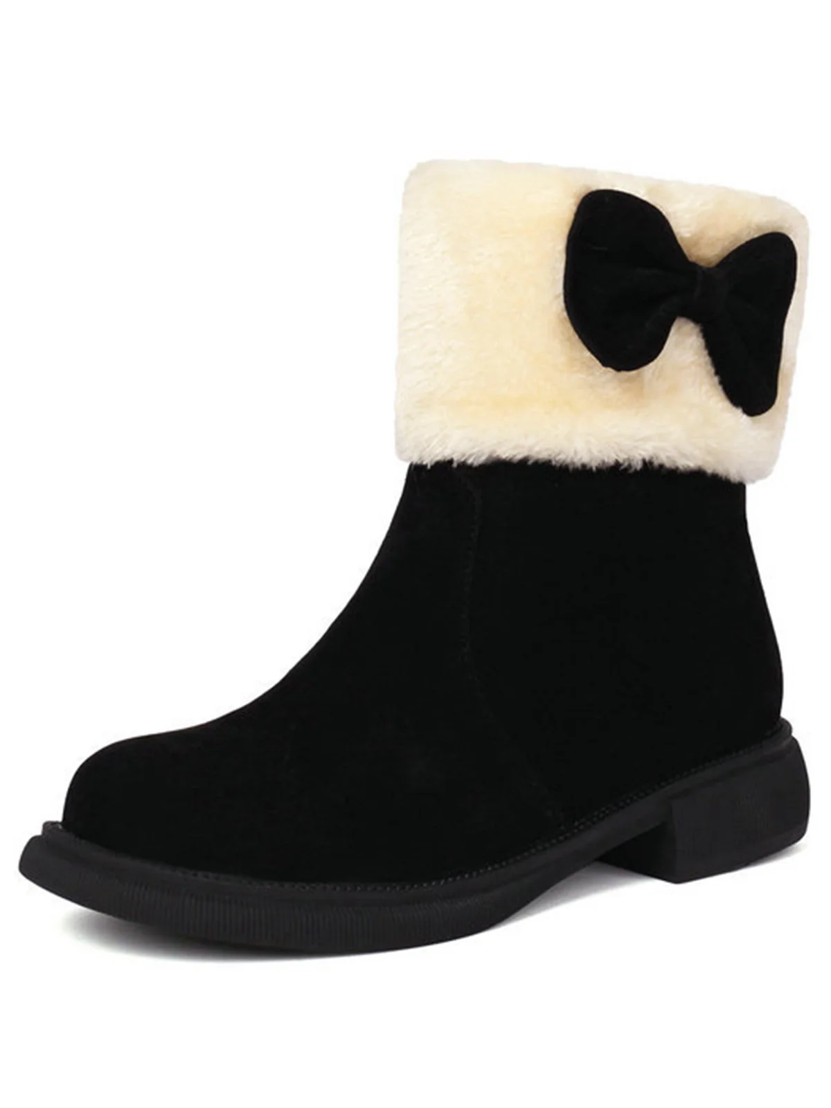 Winter Plush Trim Bow Round Toe Ankle Boots - Image 15