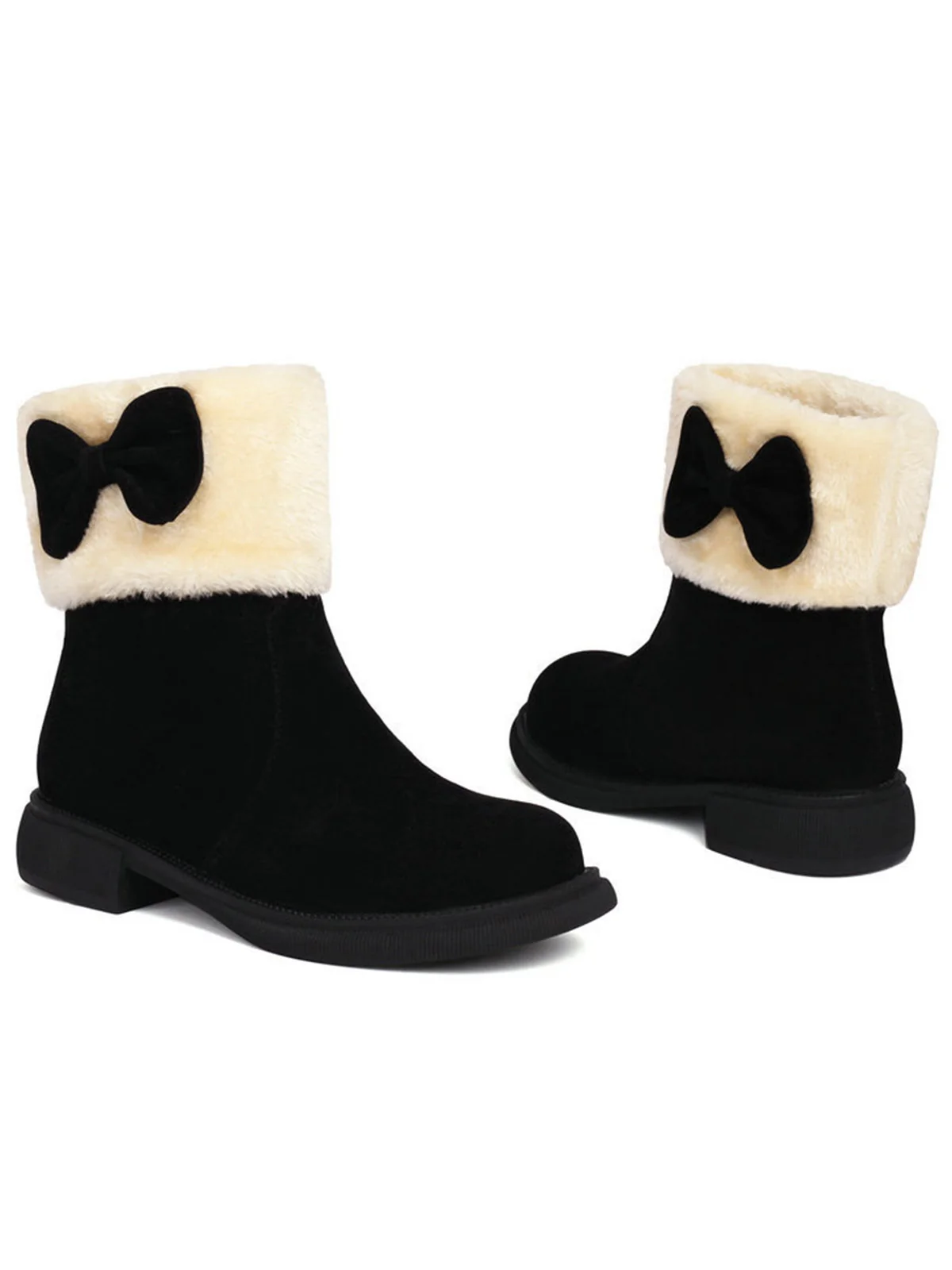 Winter Plush Trim Bow Round Toe Ankle Boots - Image 16