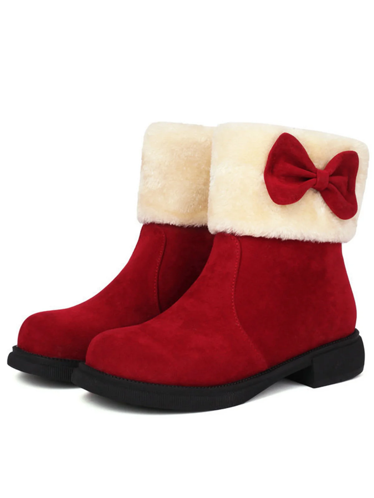 Winter Plush Trim Bow Round Toe Ankle Boots - Image 4