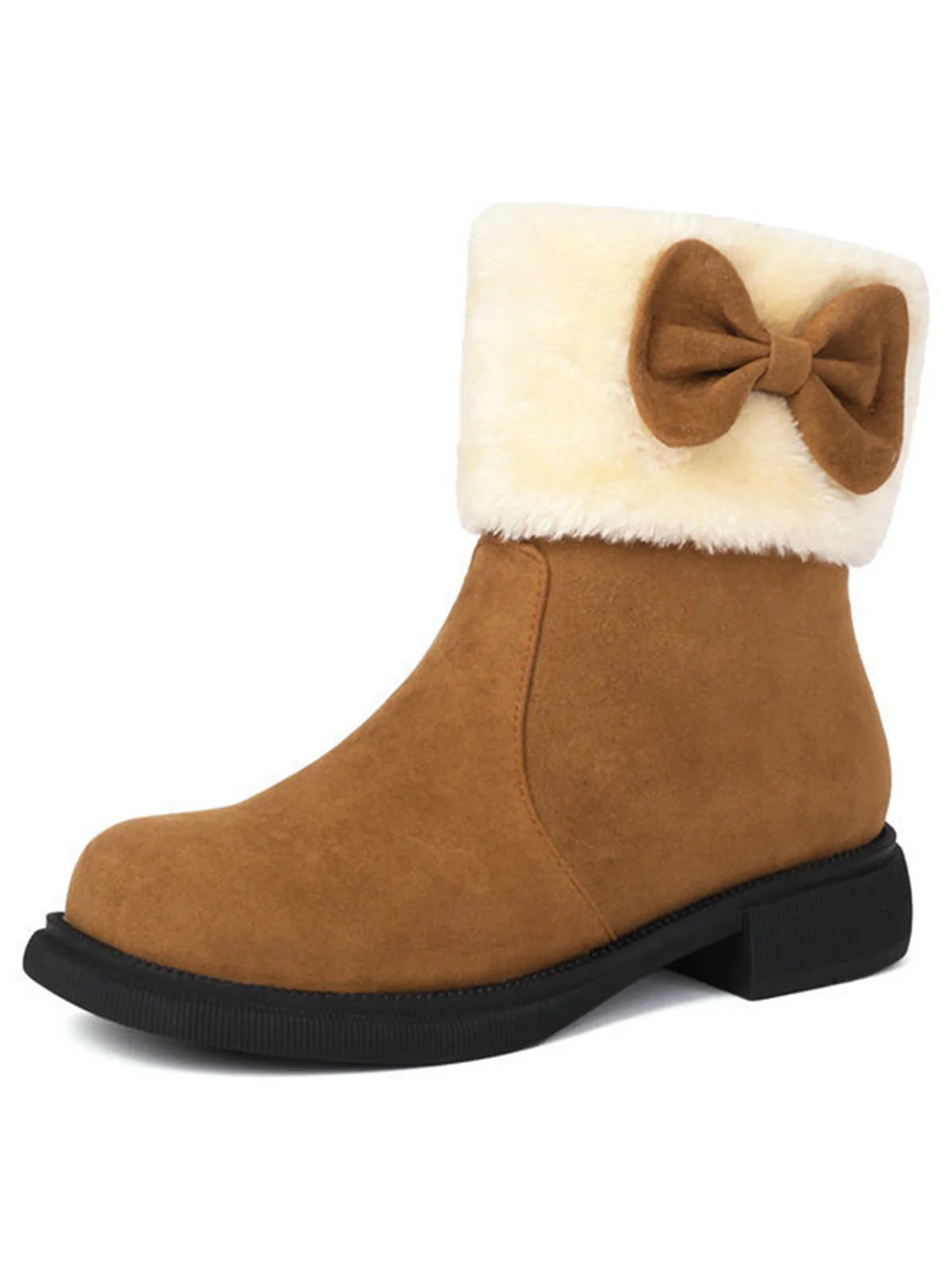 Winter Plush Trim Bow Round Toe Ankle Boots - Image 5