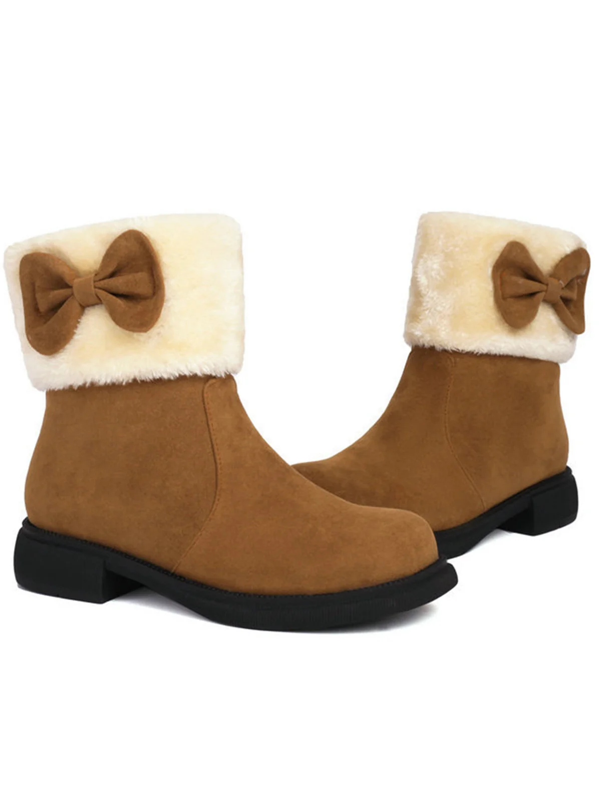 Winter Plush Trim Bow Round Toe Ankle Boots - Image 7