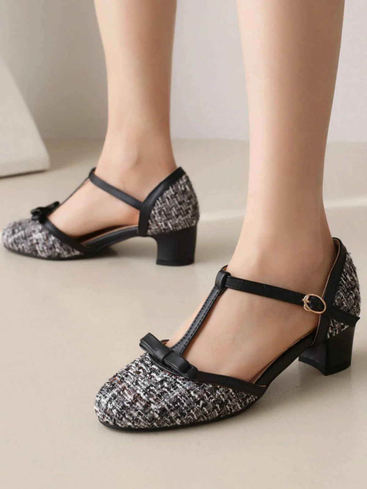 Woolen Buckle Heels Mary Jane Shoes - Image 4
