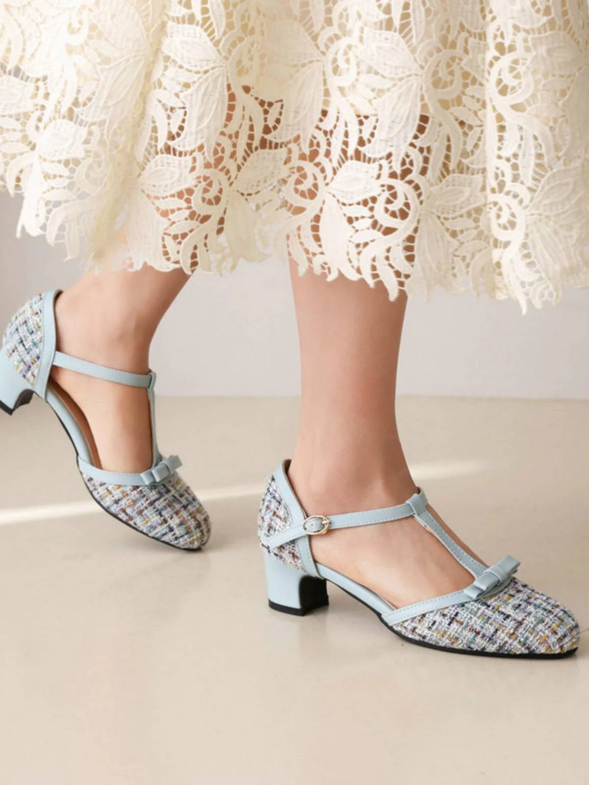 Woolen Buckle Heels Mary Jane Shoes - Image 6