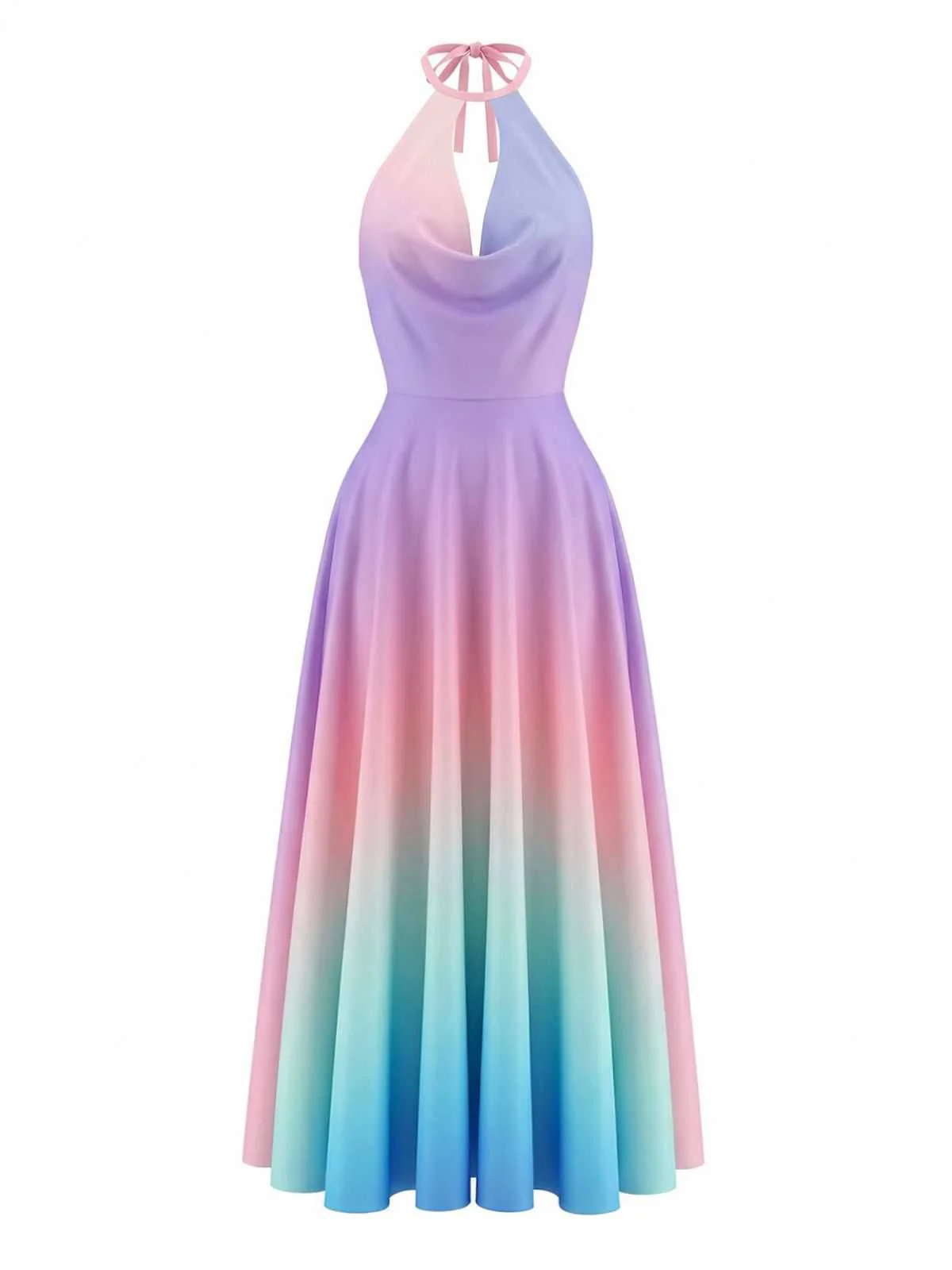 Y2K Cowl Neck Halter Sleeveless Gradient Dress - Image 2