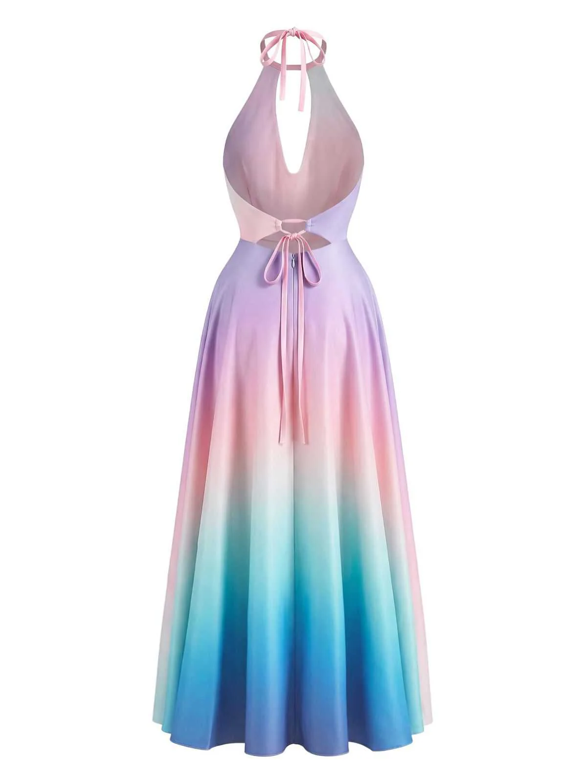 Y2K Cowl Neck Halter Sleeveless Gradient Dress - Image 3
