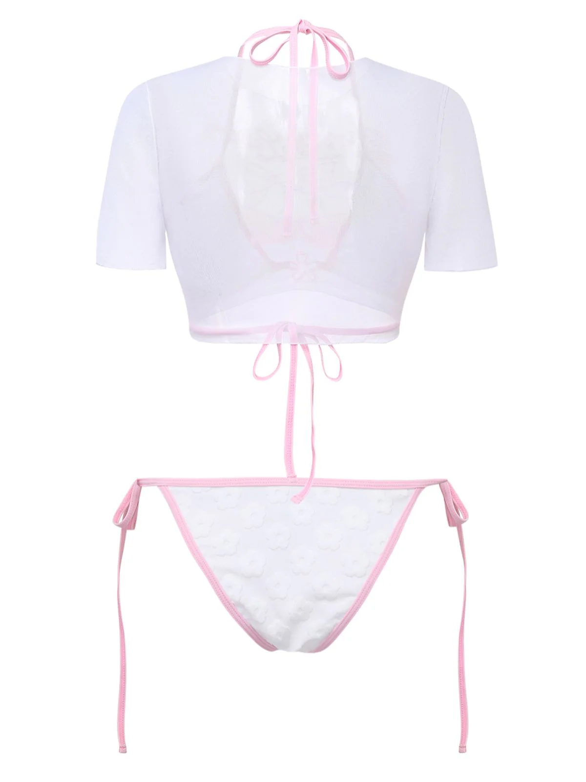Y2K Halter Textured Floral Bikini Set & Cherry Love Crop Cover-up - Image 3