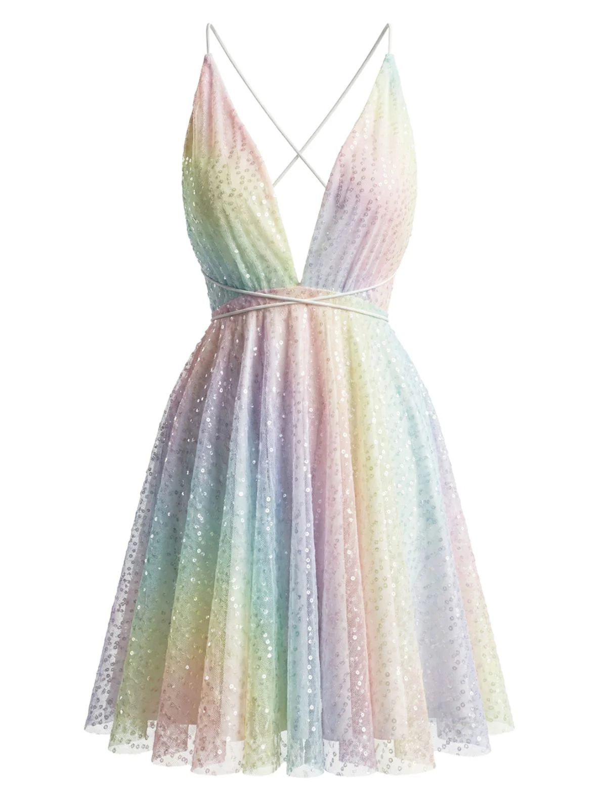 [Pre-Sale] Y2K Rainbow Sequins Deep V-Neck Backless Dress - Image 2