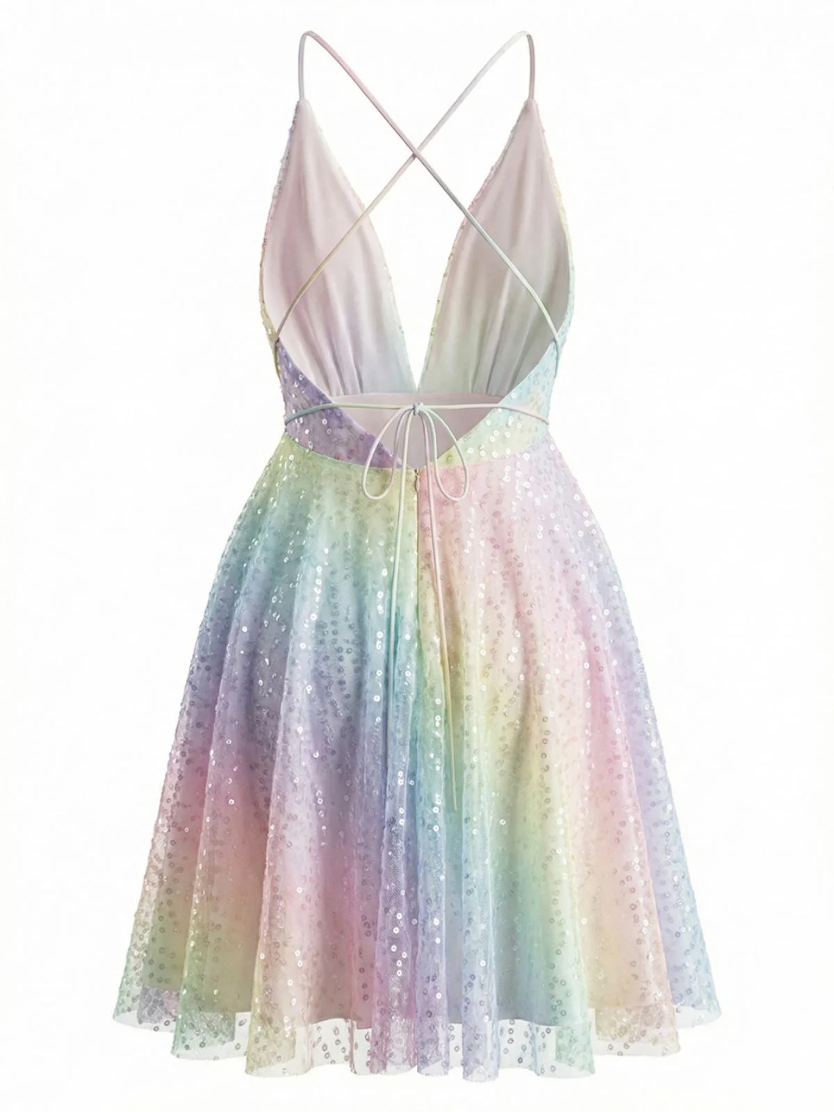 [Pre-Sale] Y2K Rainbow Sequins Deep V-Neck Backless Dress - Image 3