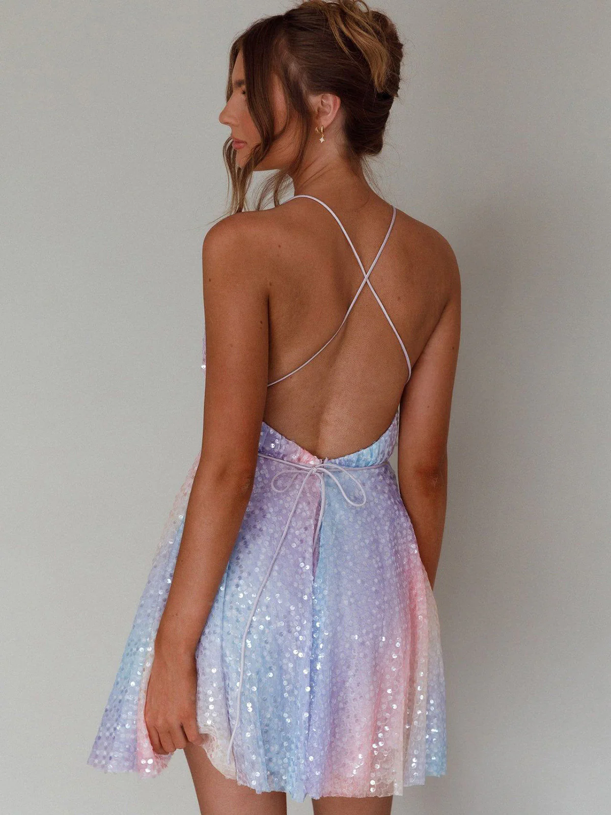 [Pre-Sale] Y2K Rainbow Sequins Deep V-Neck Backless Dress - Image 5