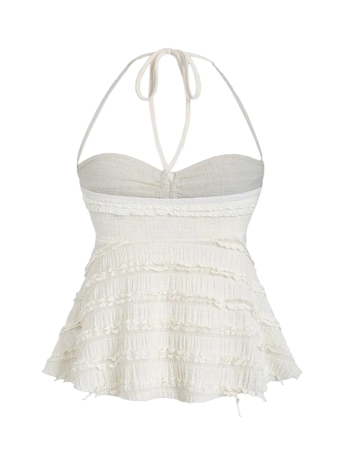 Y2K Solid Textured Halter Ruched Babydoll Top - Image 2