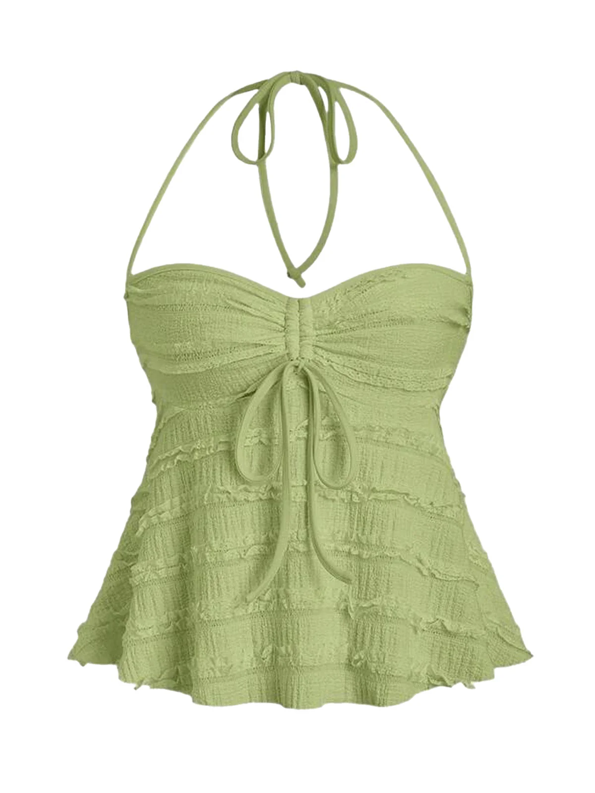 Y2K Solid Textured Halter Ruched Babydoll Top - Image 3