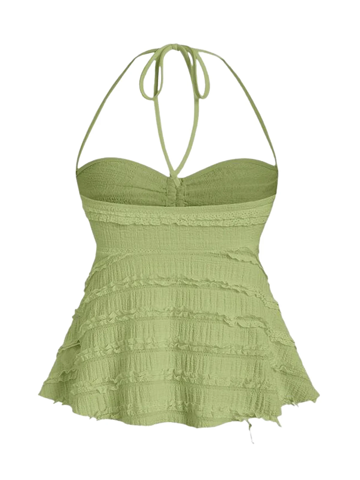 Y2K Solid Textured Halter Ruched Babydoll Top - Image 4