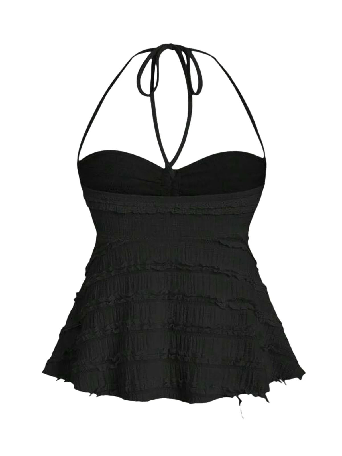 Y2K Solid Textured Halter Ruched Babydoll Top - Image 6