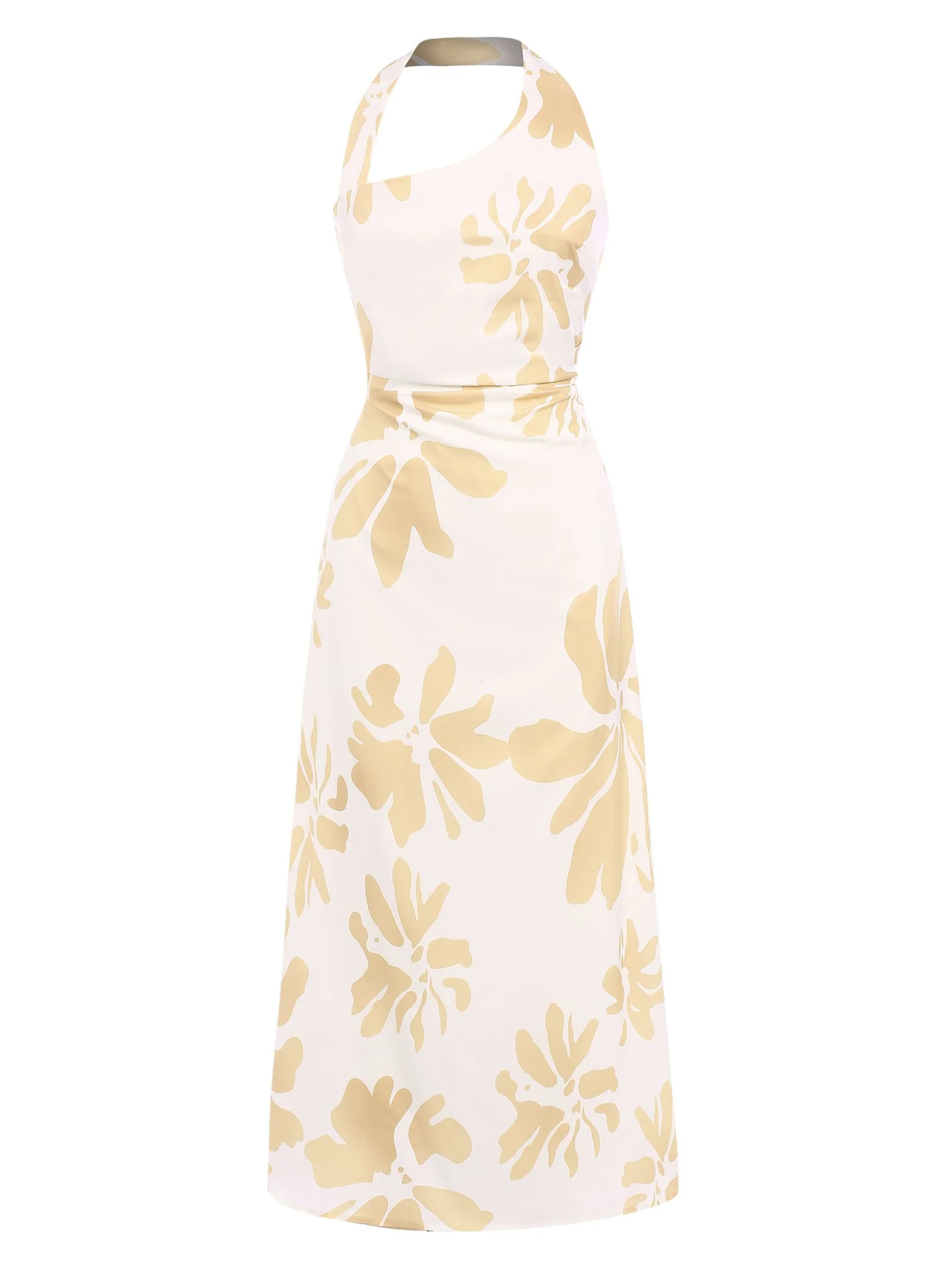Yellow 1930s Asymmetric Neckline Floral Dress - Image 2