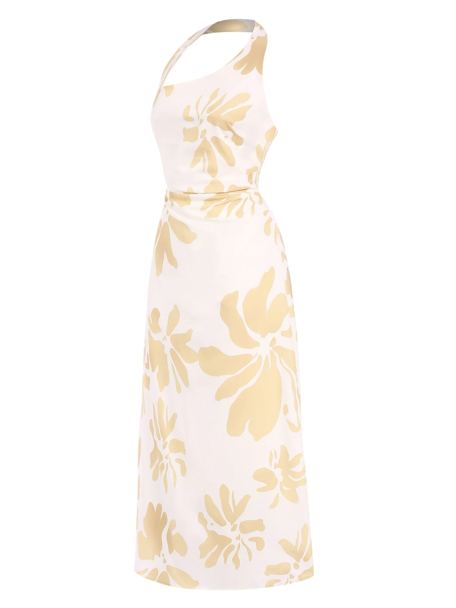 Yellow 1930s Asymmetric Neckline Floral Dress - Image 3
