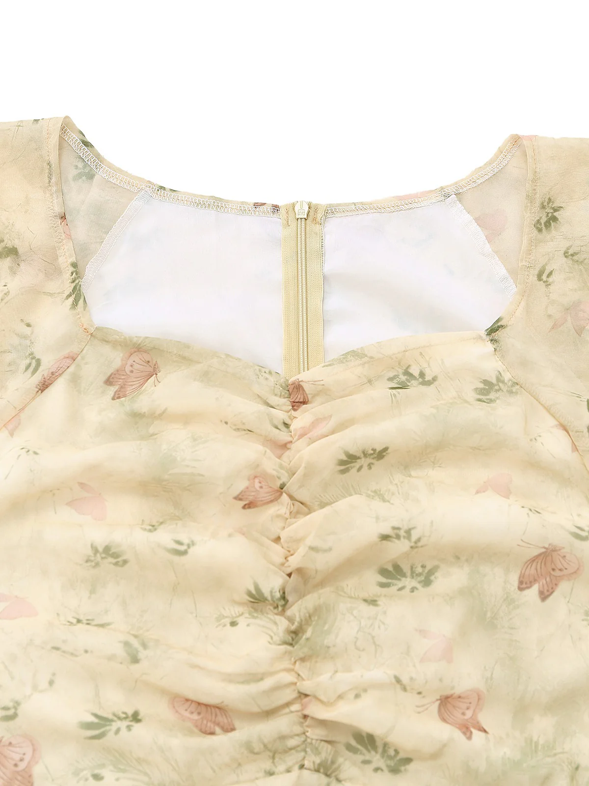 Yellow 1930s Butterfly Flutter Sleeve Chiffon Dress - Image 4