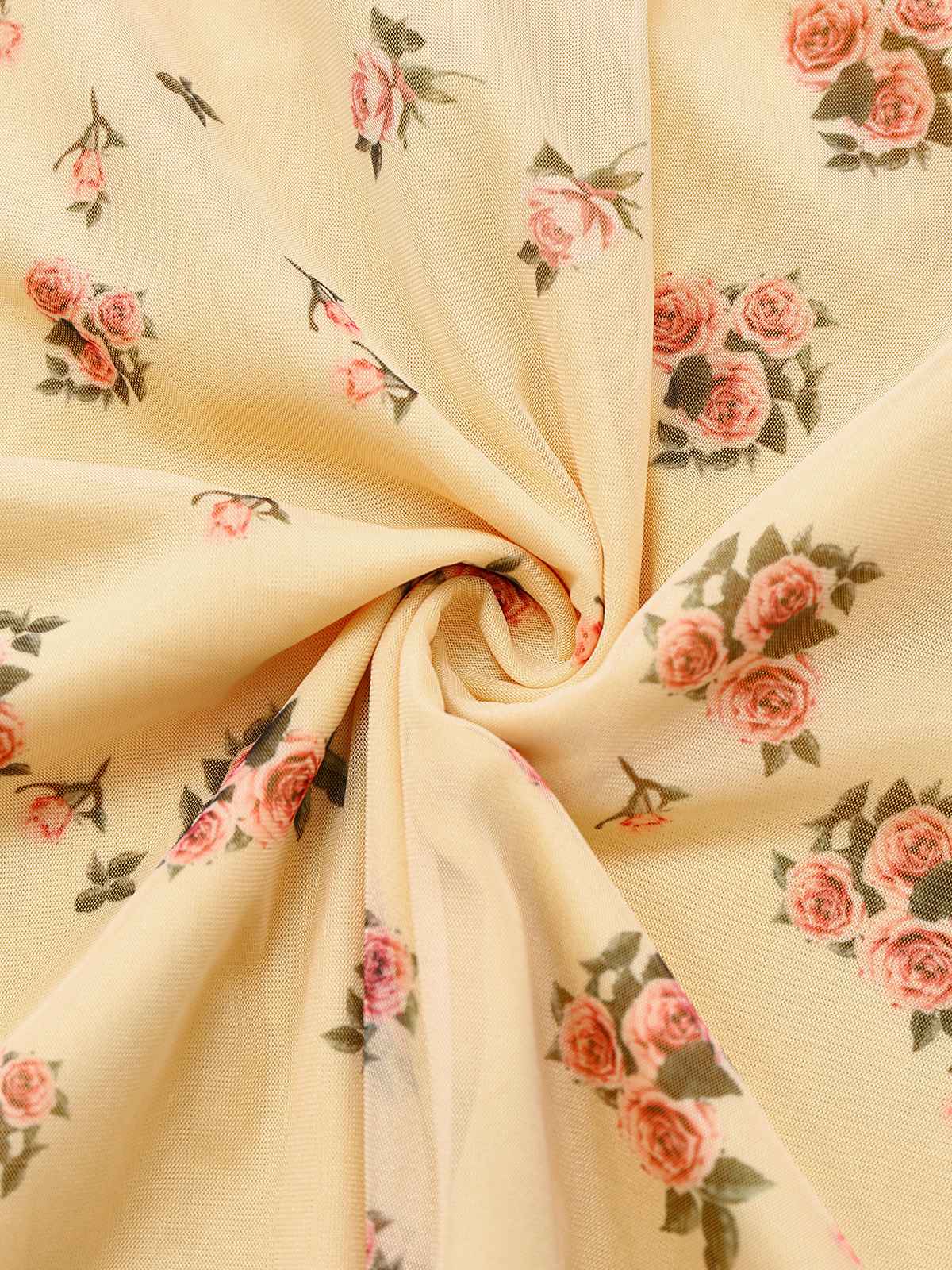 Yellow 1930s Ditsy Floral Mesh Sleeveless Ribbon Dress - Image 5