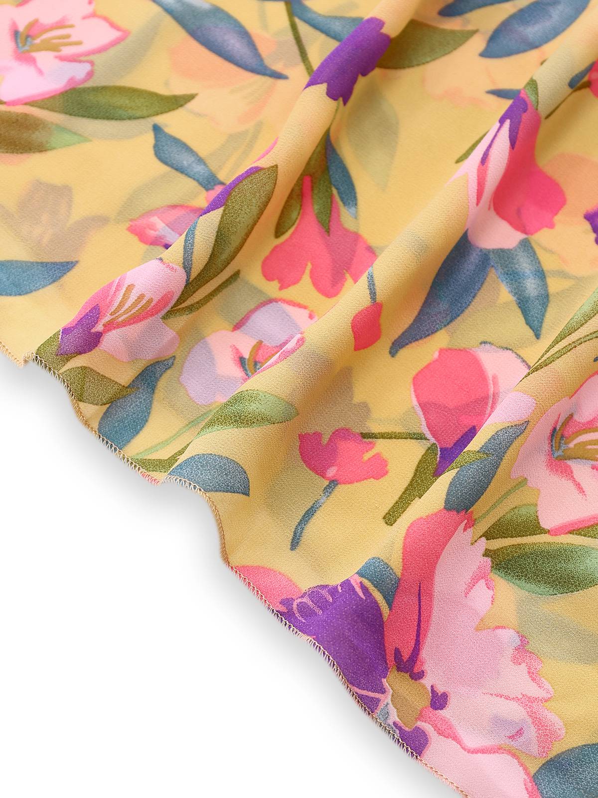 Yellow 1930s Floral Ruffled Deep V-Neck Cutout Dress - Image 4